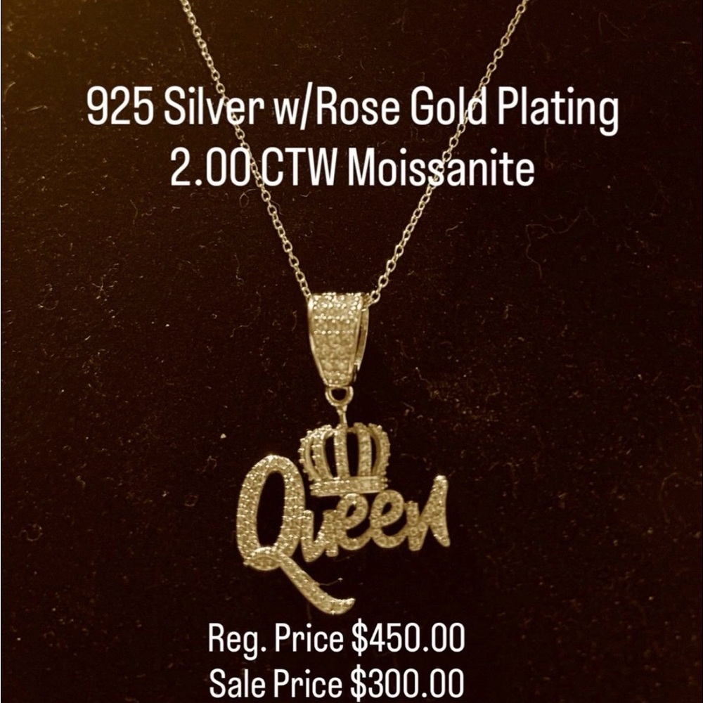 Elegant Rose Gold 'Queen' Necklace with Moissanite